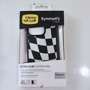 OtterBox Symmetry iPhone 16 Pro Case MagSafe Black White Checkered Ultra Slim
